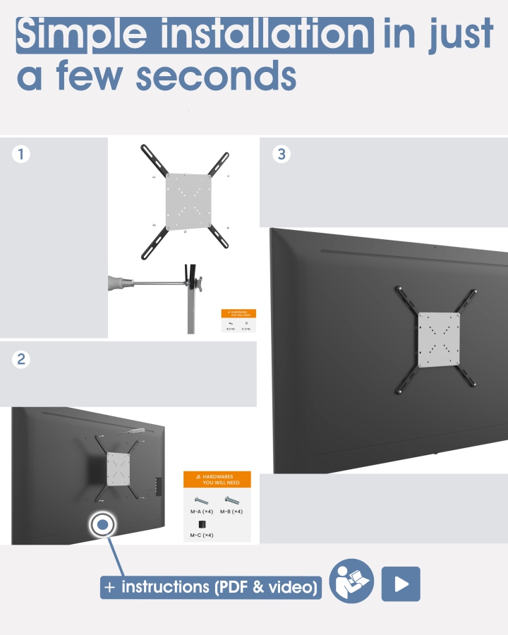  Universelles VESA Adapter Extension Set/Erweiterungs Set für Wandhalterung & Monitorhalterung, von 200x200 bis 400x400, Extreme Traglast bis 30kg, für TV & Monitore bis 55"